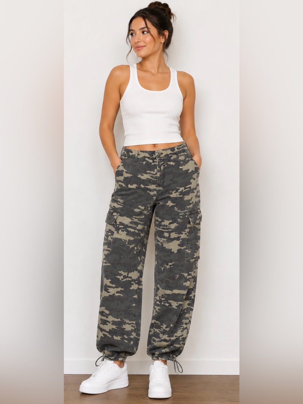 Boutique Camo Cargo Jogger Pants XL | Soft Denim Adjustable Hem Utility Pants